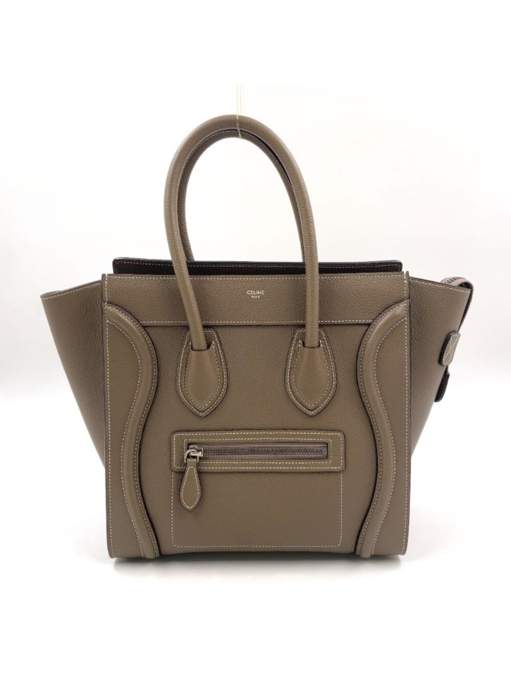 Celine Luggage Micro Leather Gray Beige Handbag Silver